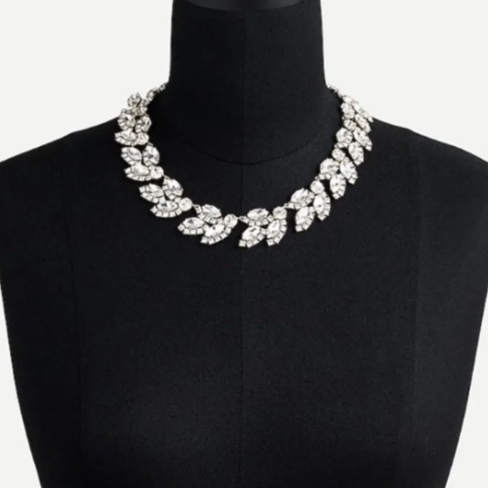 J Crew Clear Crystal Leaf Statement Necklace NWOT